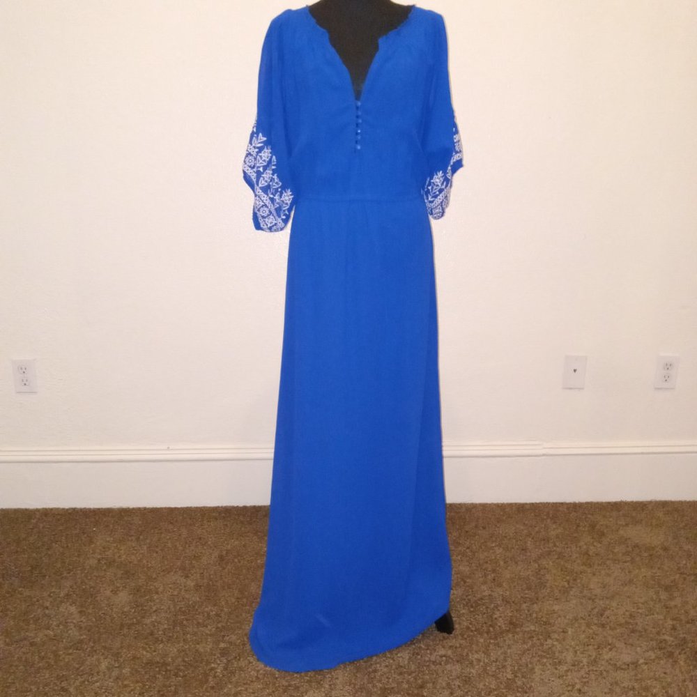 Bright blue sheer embroidered maxi dress - Picture 12 of 14